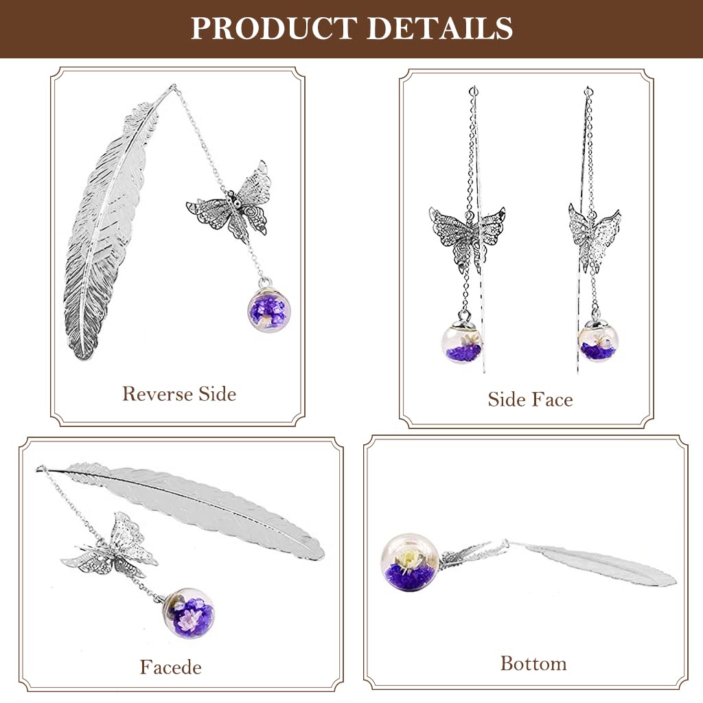HASTHIP Metal Feather Bookmark with Glass Beads Pendant, Vintage Feather Butterfly Bookmark for Reading Enthusiasts and Gifting, Bookmark Gift for Teachers Women (Silver Bookmark, Purple Flower) HASTHIP Metal Feather Bookmark with Glass Beads Pendant, Vintage Feather Butterfly Bookmark for Reading Enthusiasts and Gifting, Bookmark Gift for Teachers Women (Silver Bookmark, Purple Flower)